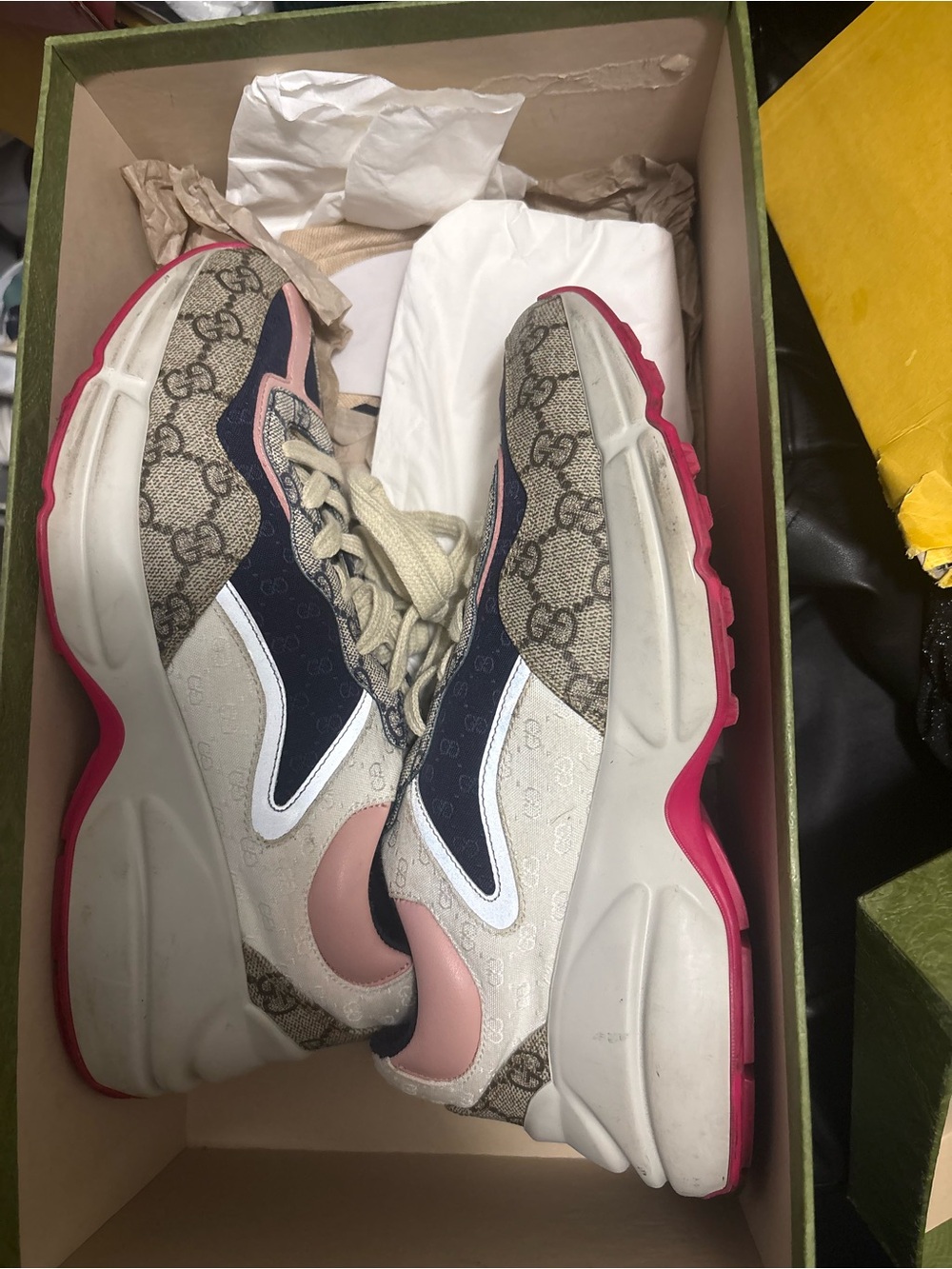 Gucci Multicolor GG Chunky Platform Sneakers with Pink Sole